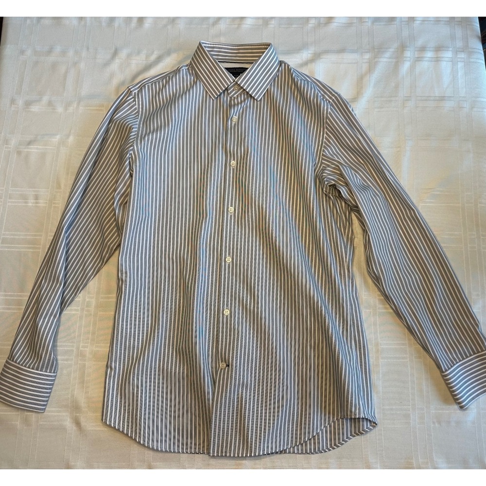 Banana Republic Dress Shirt Mens M Blue White Striped Non-Iron Slim Fit Cotton